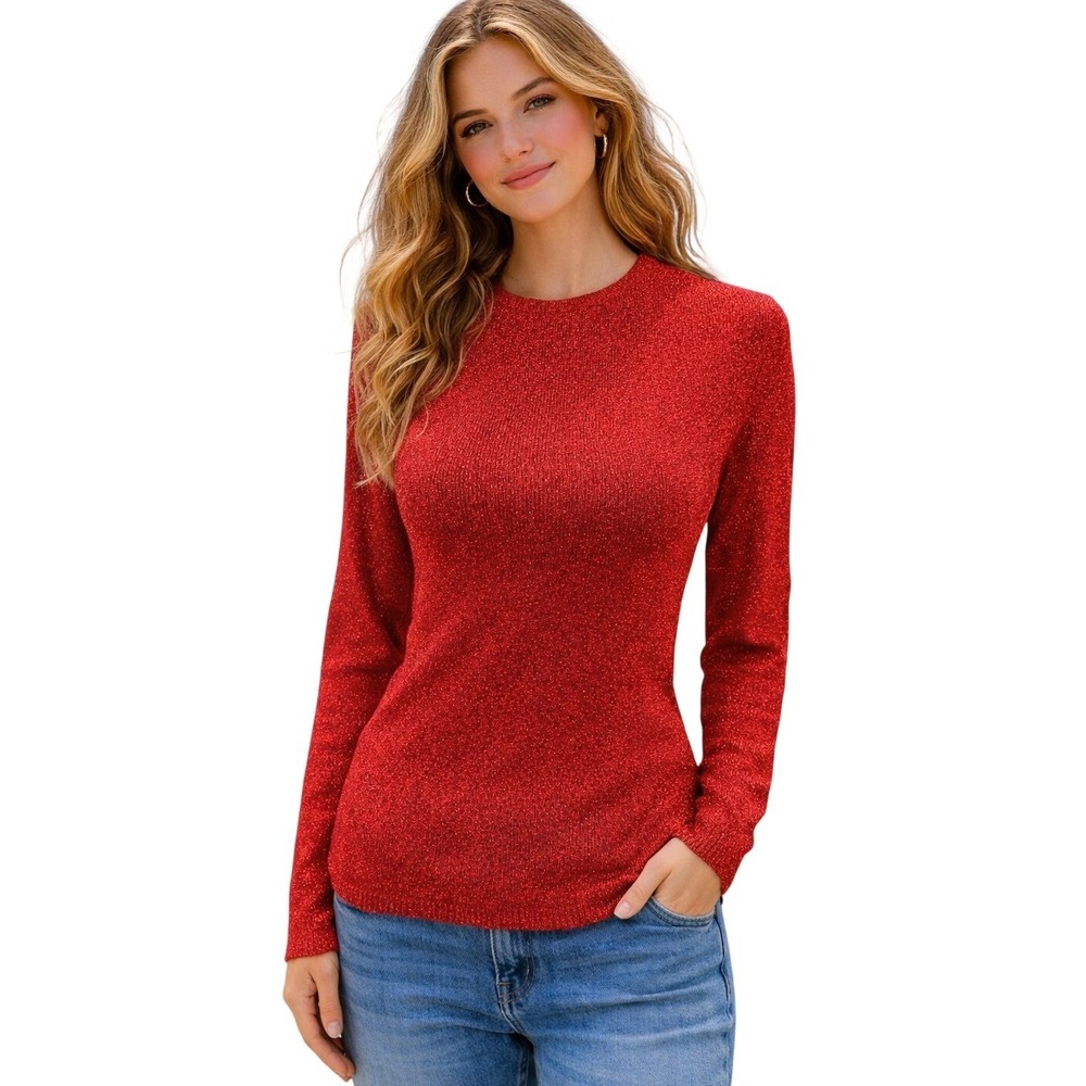 Vintage Paul Harris Metallic Red Long Sleeve Sweater Medium Holiday‎ Christmas